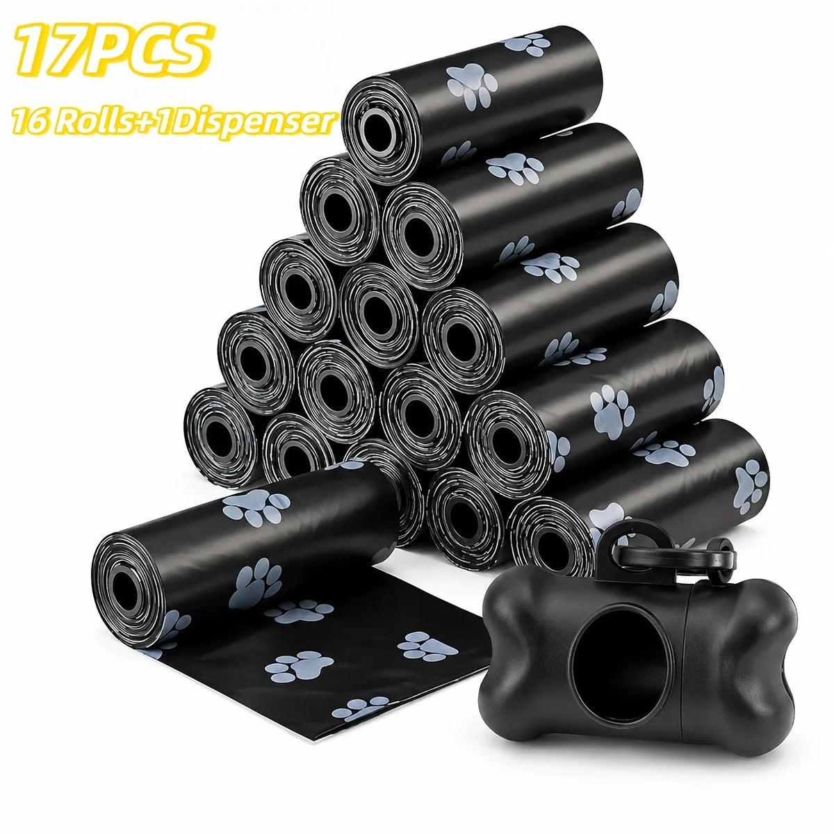 Pet Waste Bags with Dispenser - 320 Count, 16 Rolls Plus Free Leash Clip Holder