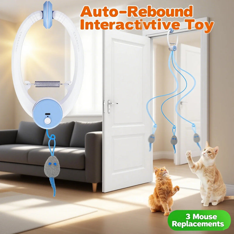 Auto-Rebound Tür-Spielzeug für Katzen mit austauschbaren Mäusen