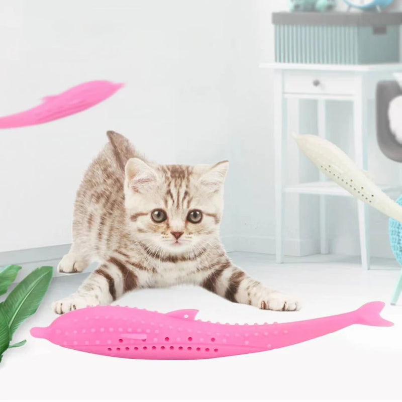 Cat Teeth Brushing Toy: Fish-Shaped Silicone Chew Toy