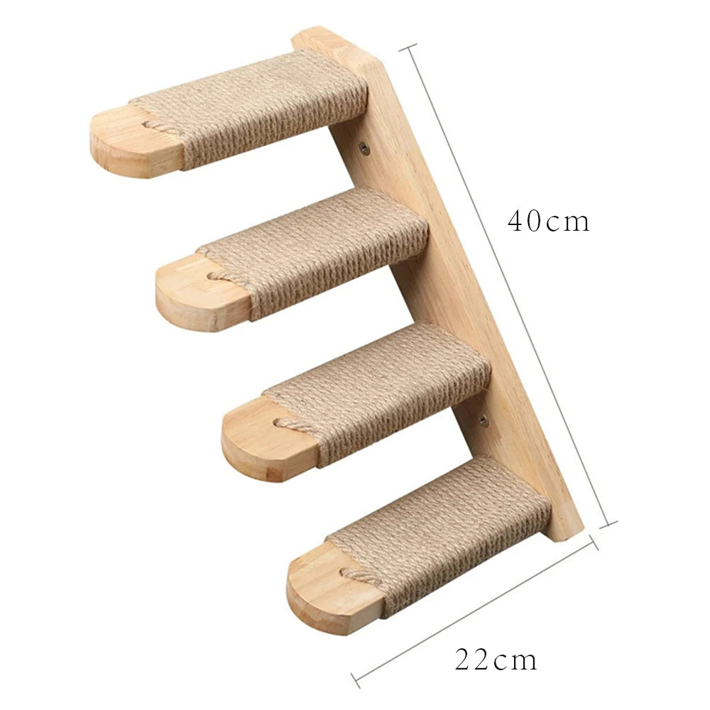 Wall-Mounted Wooden Cat Climbing Set with Sisal Scratching Post and Hammock