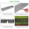 Instructions showing how to use pet deterrent prickle strips for garden and home, including placement, cutting, connecting ju