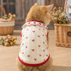 Ruffled Collar Cat Strawberry Vest with Cherry Pattern