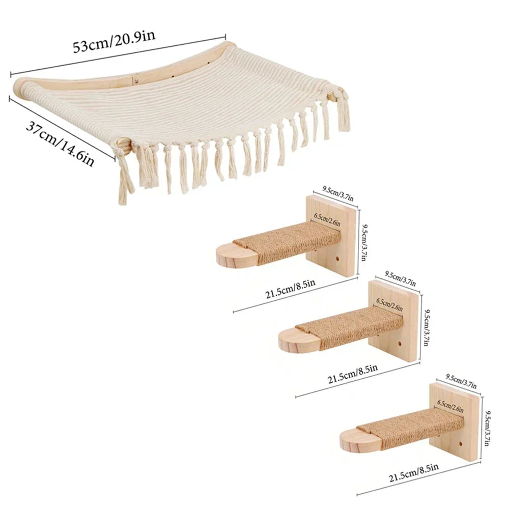 Wall-Mounted Cat Hammock and Climbing Stairs with Scratcher