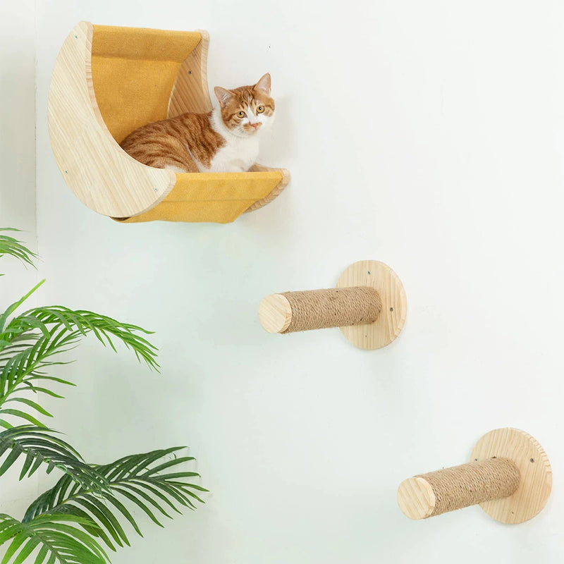 Étagère Murale pour Chat en Forme de Lune avec Hamac