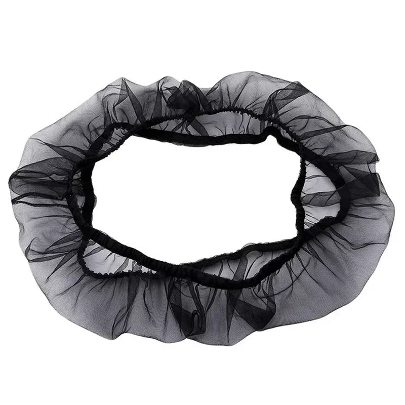Black stretchy mesh bird cage cover with ruffled edges