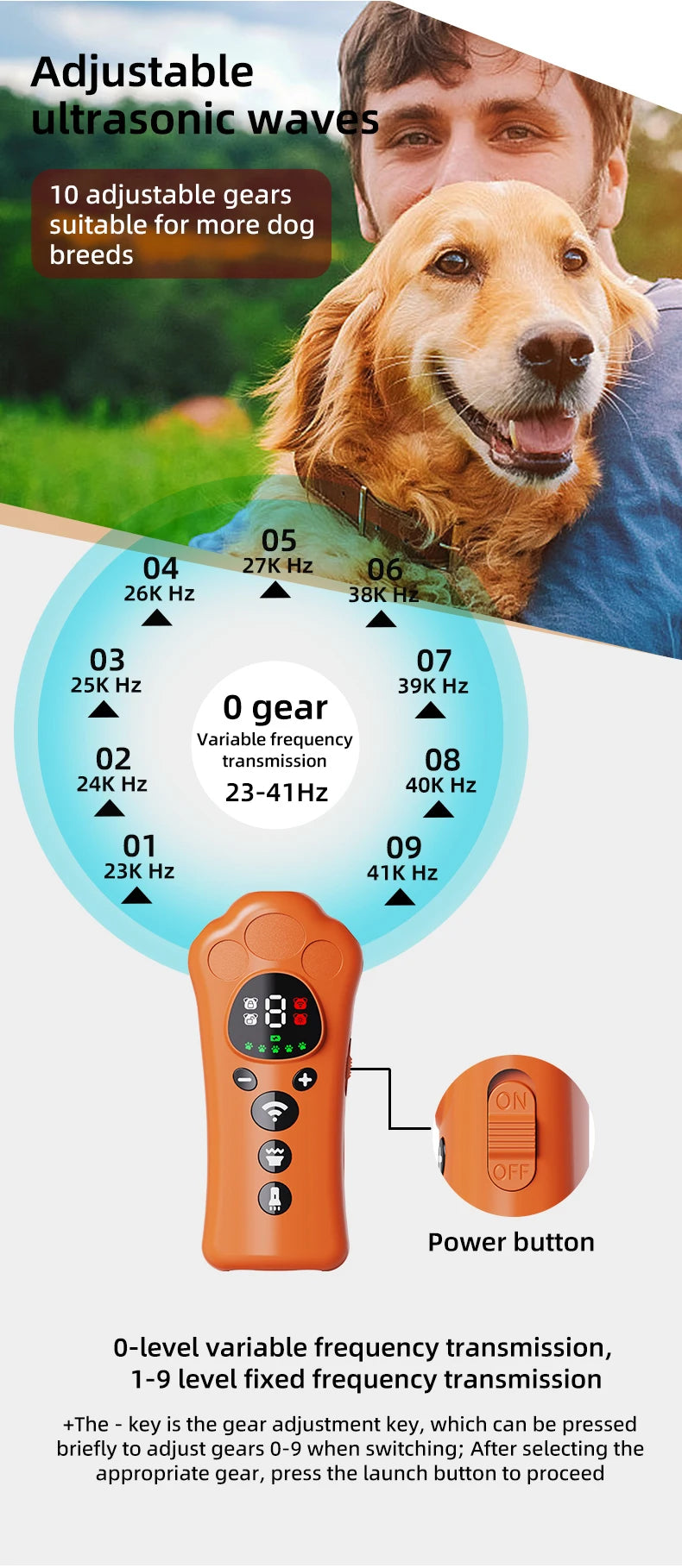 Paw-Shaped Ultrasonic Dog Repeller with Adjustable Frequency Levels and LED Flashlight