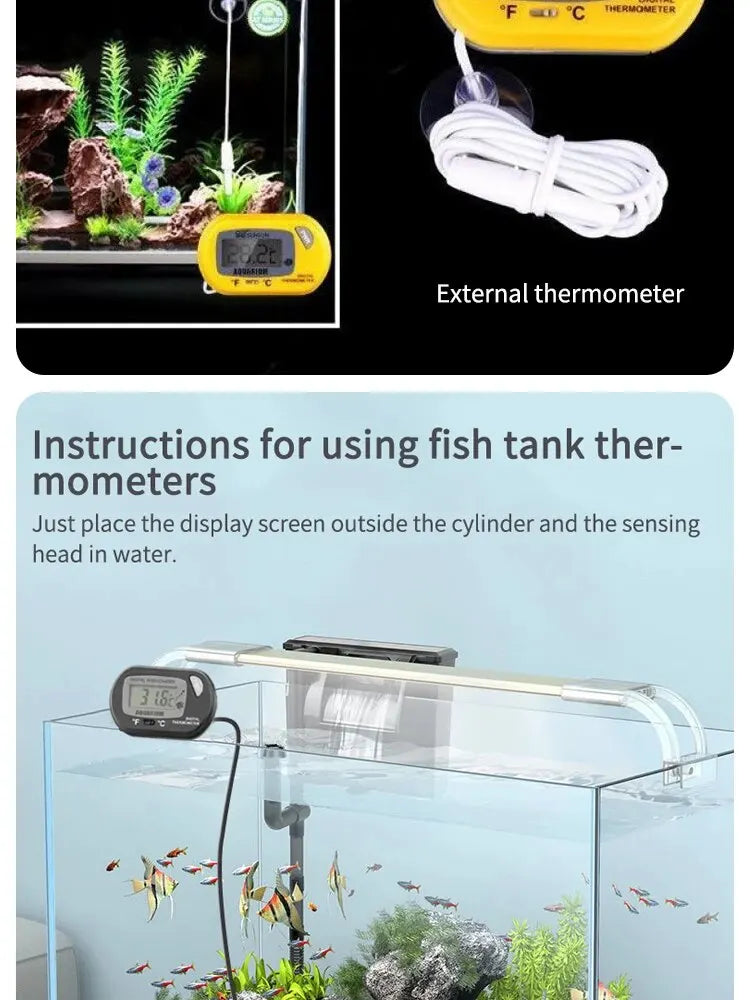 Anleitung zur Verwendung von Aquariumthermometern, die eine Anzeige außerhalb des Zylinders im Wasser zeigen.