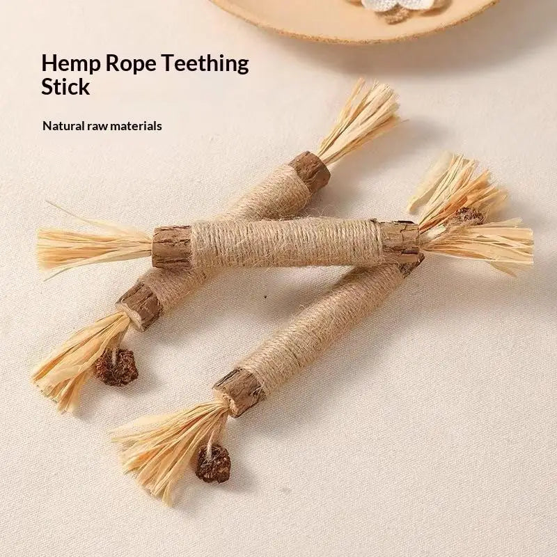 Natural Wooden Cat Teething Sticks with Sisal Rope