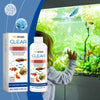 Yegbong Clear Balance Cycle Fischtankwasserreinigerflasche neben einer Box mit Reinigungsmitteln und eine Person, die hinsieh