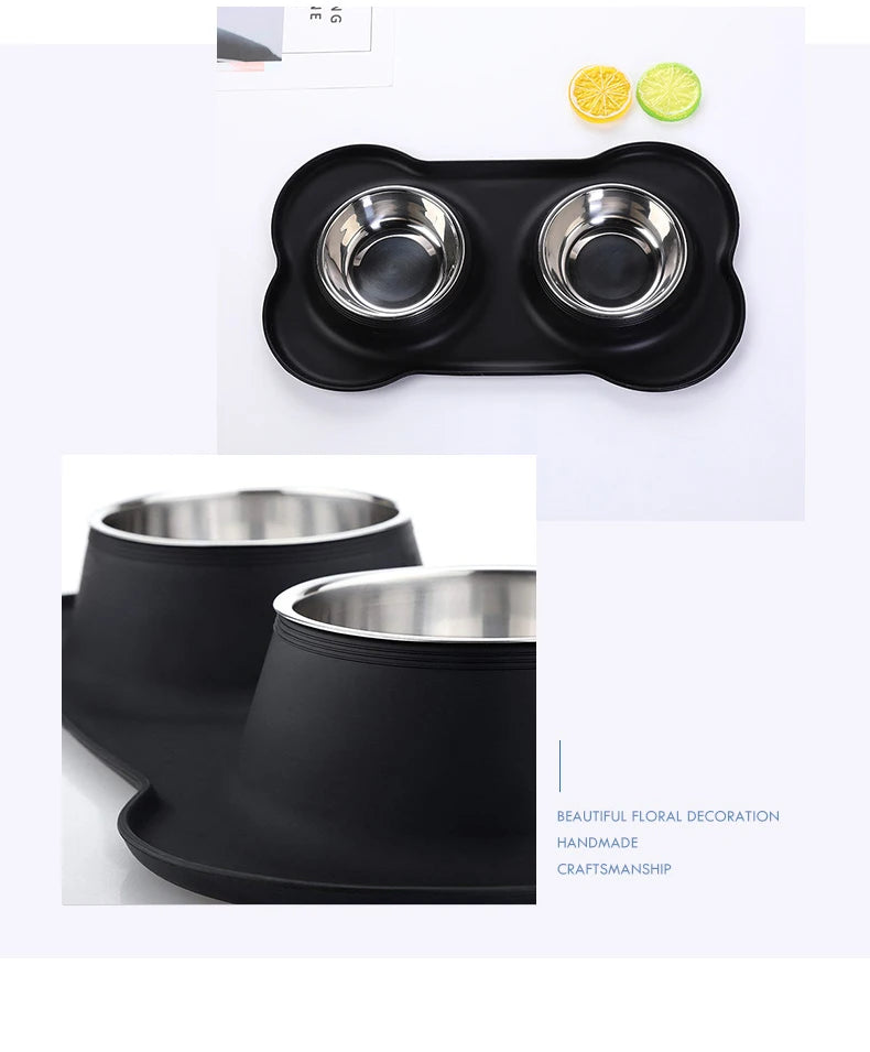 Double Dog Bowl Set with Anti-Slip Silicone Mat