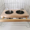 Abreuvoir et Mangeoire en Acier Inoxydable avec Pied en Bois