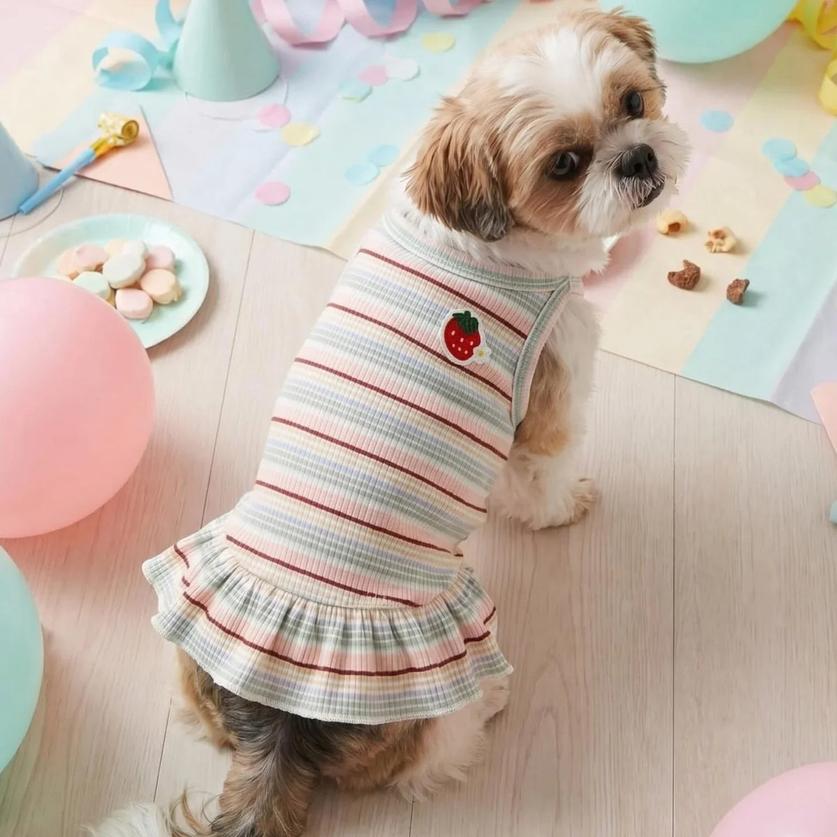Sweet Strawberry Print Princess Dress for Small Dogs & Cats