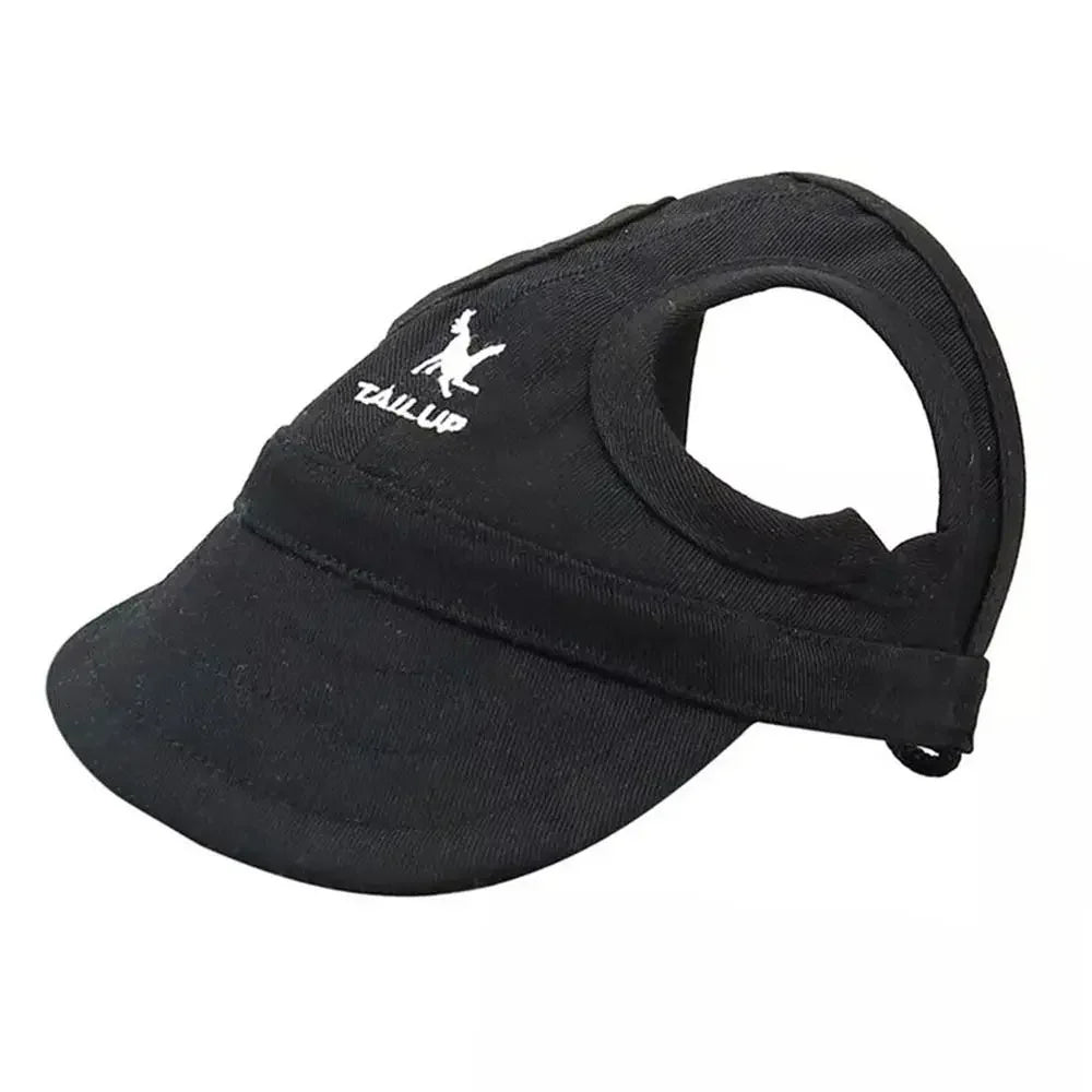 Schwarze, verstellbare Hundebälle-Mütze mit Leder-Optik-Gurt und TailUp-Logo