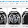 Three views of a black portable pet backpack cover options: transparent, hollow, and mesh window.