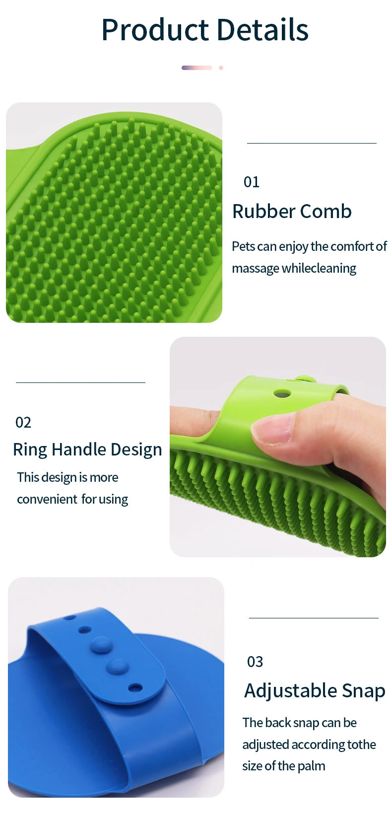 Gant de toilettage en caoutchouc souple pour chiens et chats