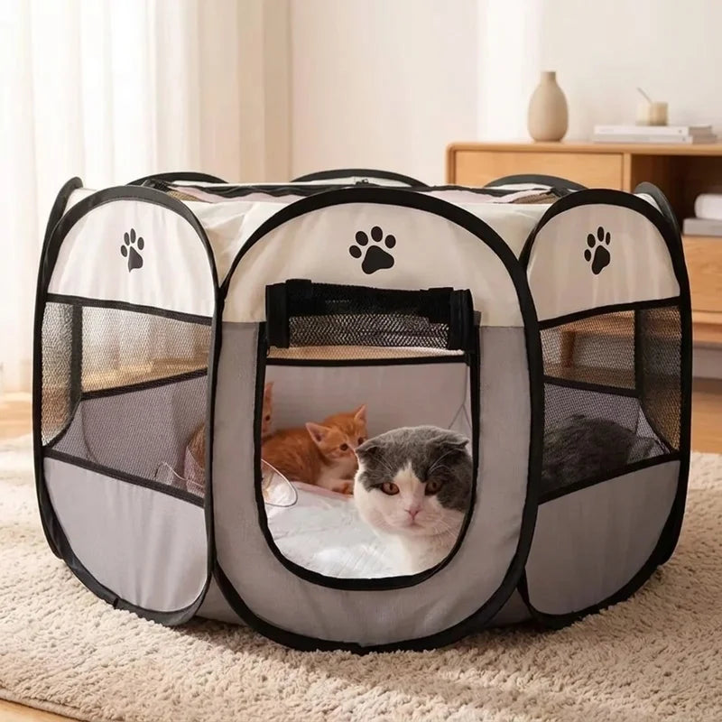 Foldable Oxford Cloth Pet Playpen with Mesh Roof
