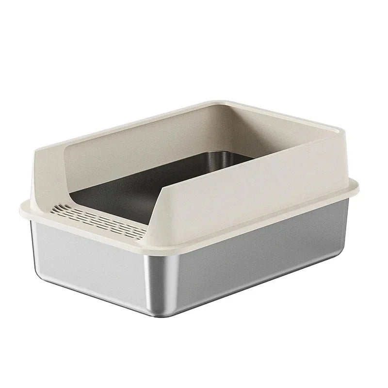 Extra-Large Stainless Steel Cat Litter Box with Splash-Proof Rim