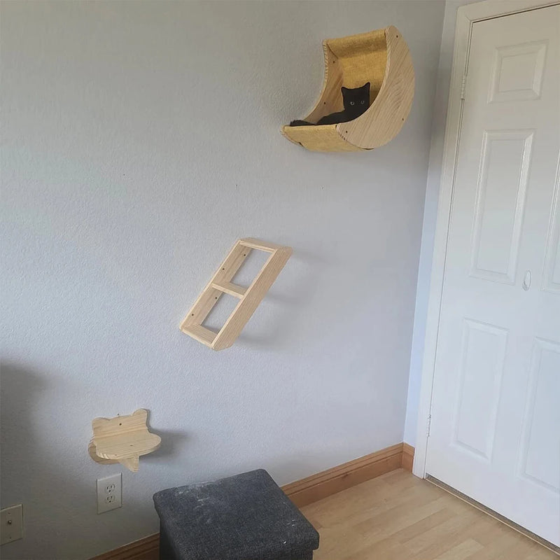 Étagère Murale pour Chat en Forme de Lune avec Hamac