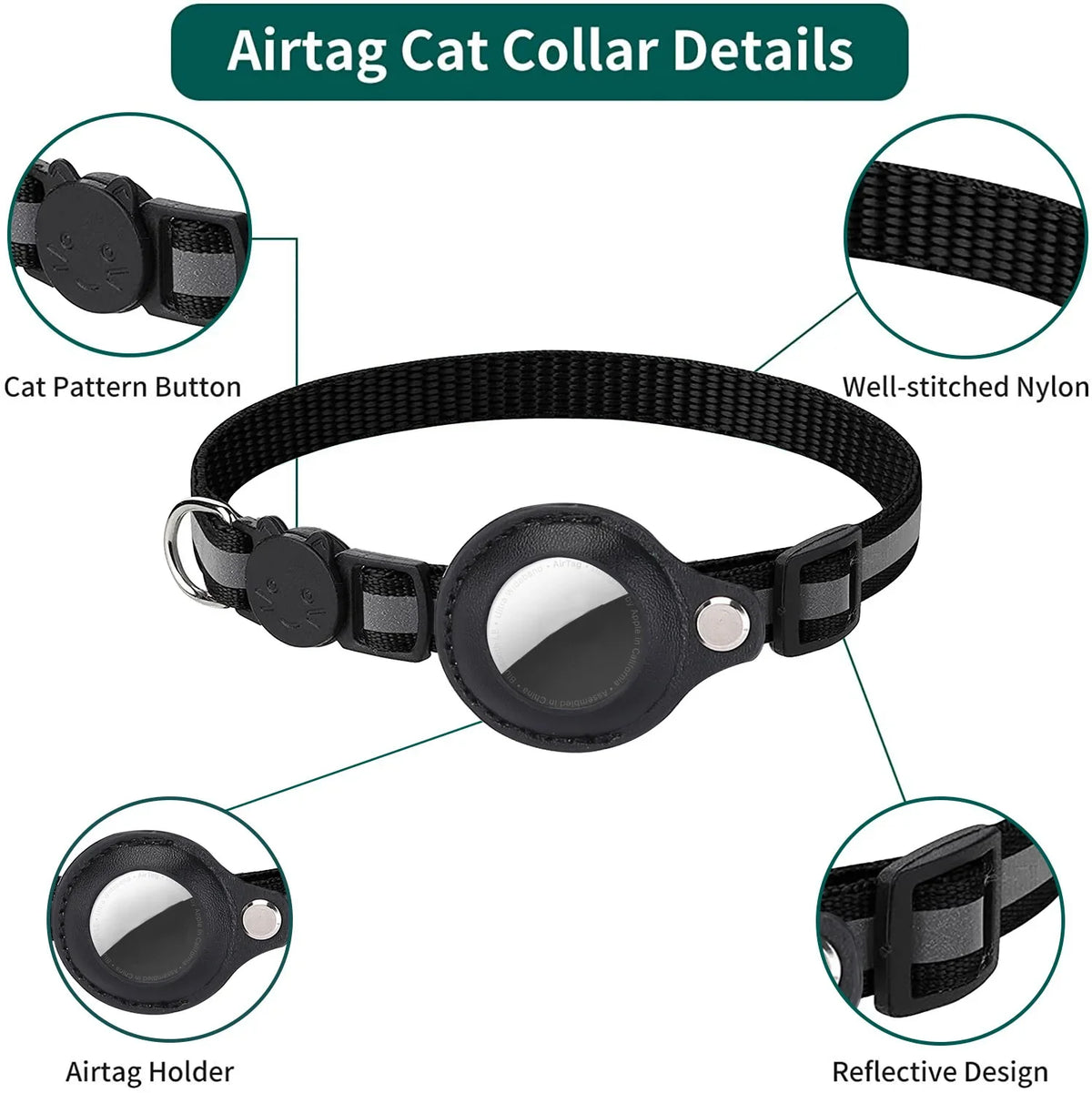 Breakaway Cat Collar with AirTag Holder and Reflective Strips