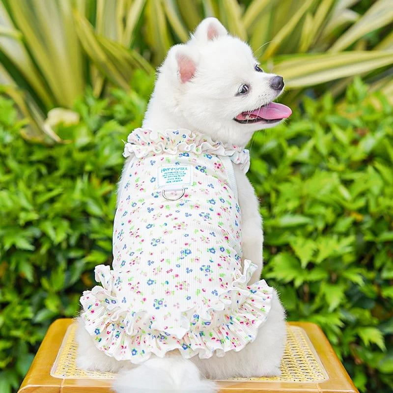 Floral Princess Pet Dress with Heart Print