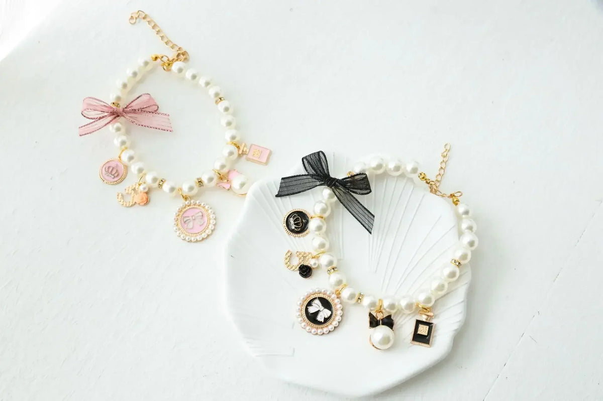 Pearl Bow Rhinestone Pet Collar for Small Dogs and Cats