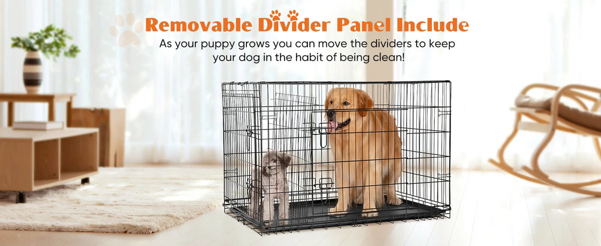 Extra-Large Foldable Metal Dog Crate with Double Doors and Leak-Proof Tray
