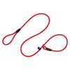 Red adjustable nylon dog slip leash with a hook end