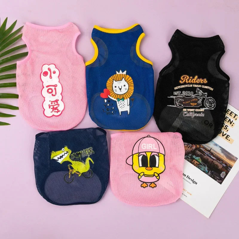 Breathable Mesh Pet Vest with Cute Cartoon Print