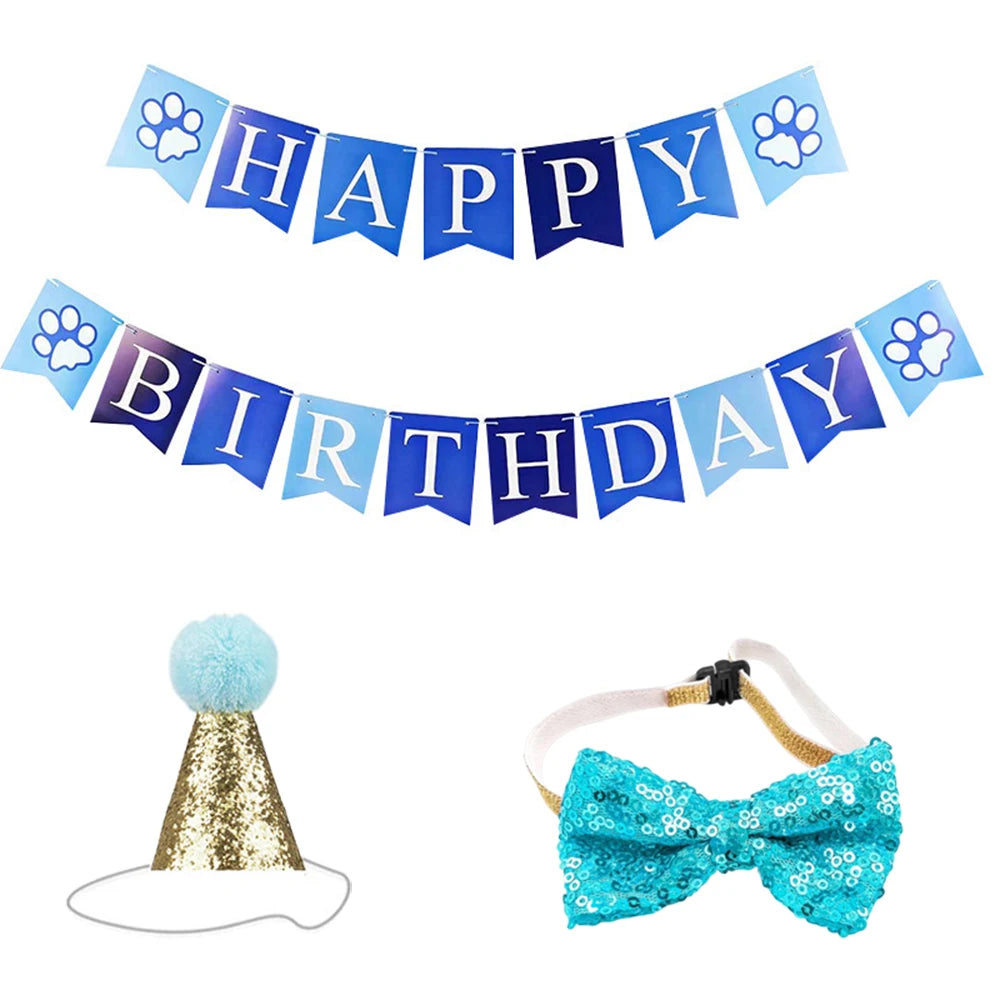Pet Birthday Celebration Set with Hat Bandana and Bow Tie