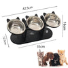 Elevated Cat Bowls with Silicone Mat - 15° Tilted Wooden Stand