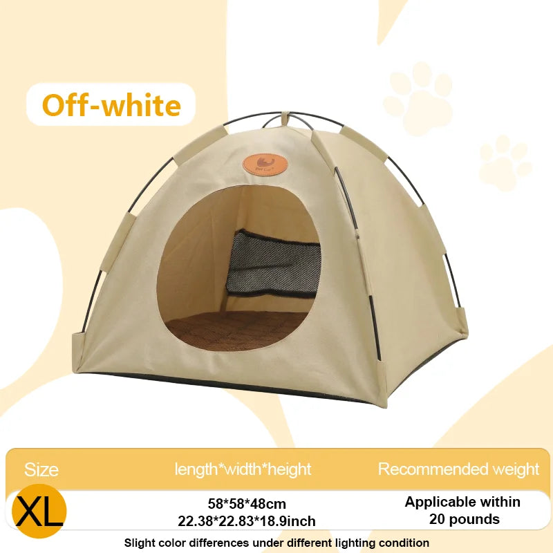An off-white breathable pet tent bed for cats and small dogs shown in a full view.