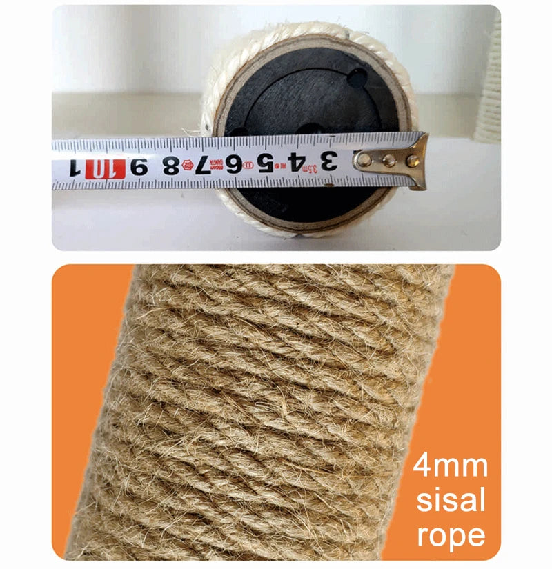 Vue rapprochée d'une corde de sisal de 4 mm utilisée pour poteau à griffer ou arbre à chat.