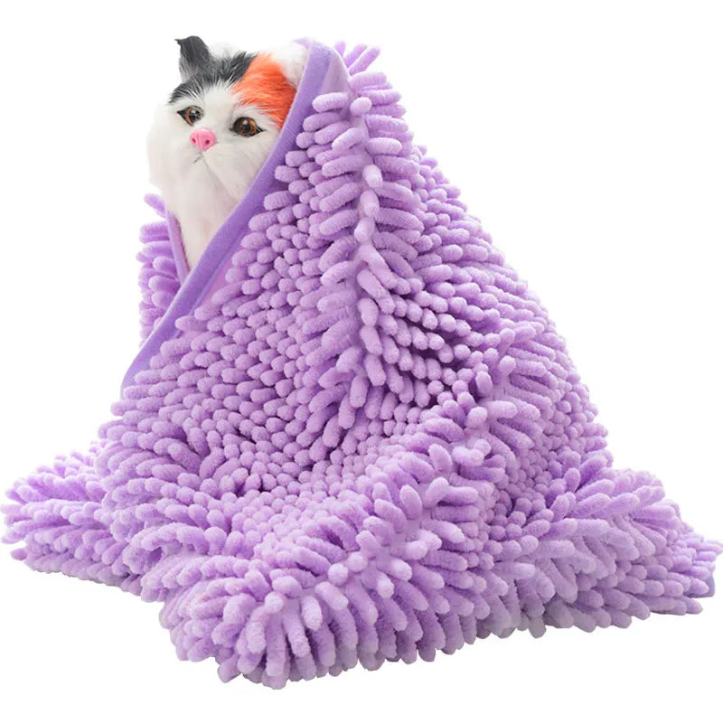 Ultra-Absorbent Chenille Pet Bath Towel with Massage Effect