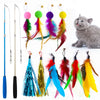 A set of 12 interactive feather cat wand toys and refills in various colors like blue, green, purple, pink, and yellow.