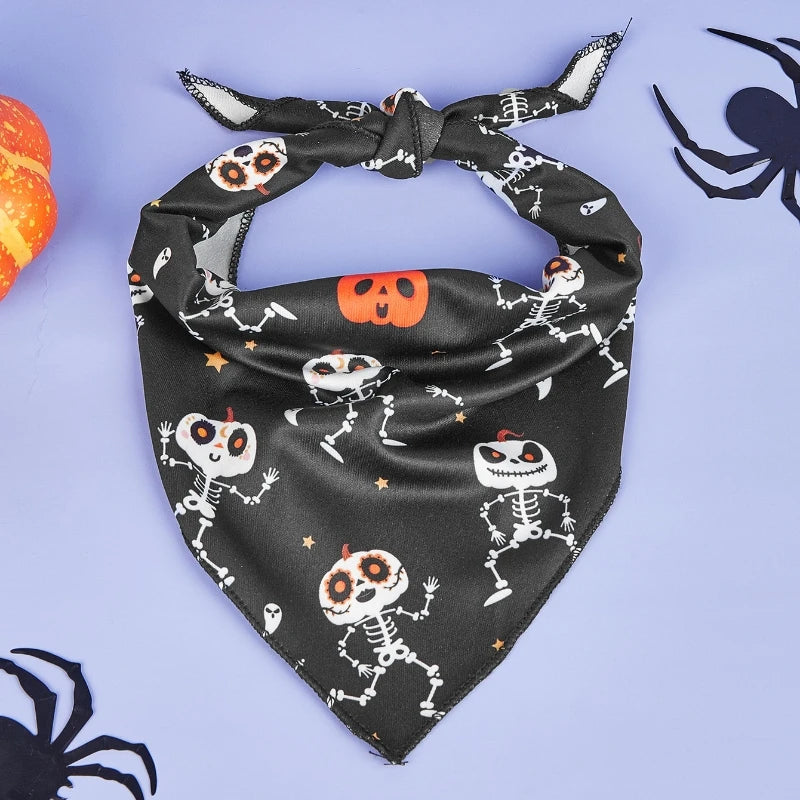 Halloween Dog Bandana with Pumpkin and Spider Web Design