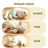 A white kitten is shown interacting with a durable cotton rope cat toy, demonstrating scratch, snap, and hold actions.