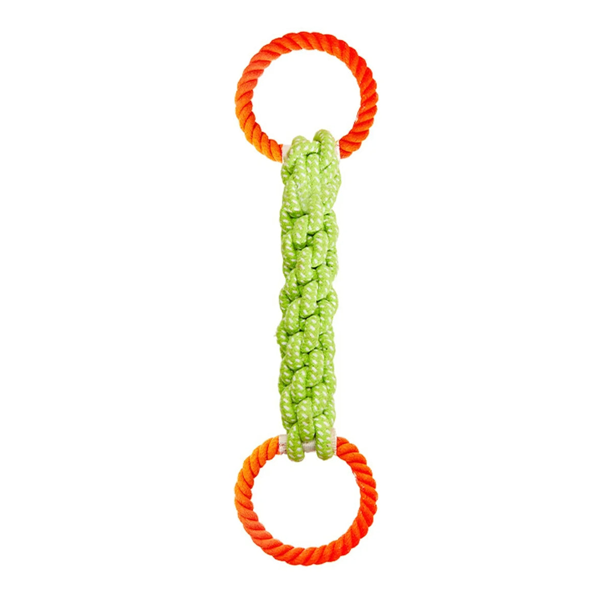Durable Hundeknabbel-Spielzeug mit orangefarbener Schlaufe und grünem, strukturiertem Seilabschnitt.