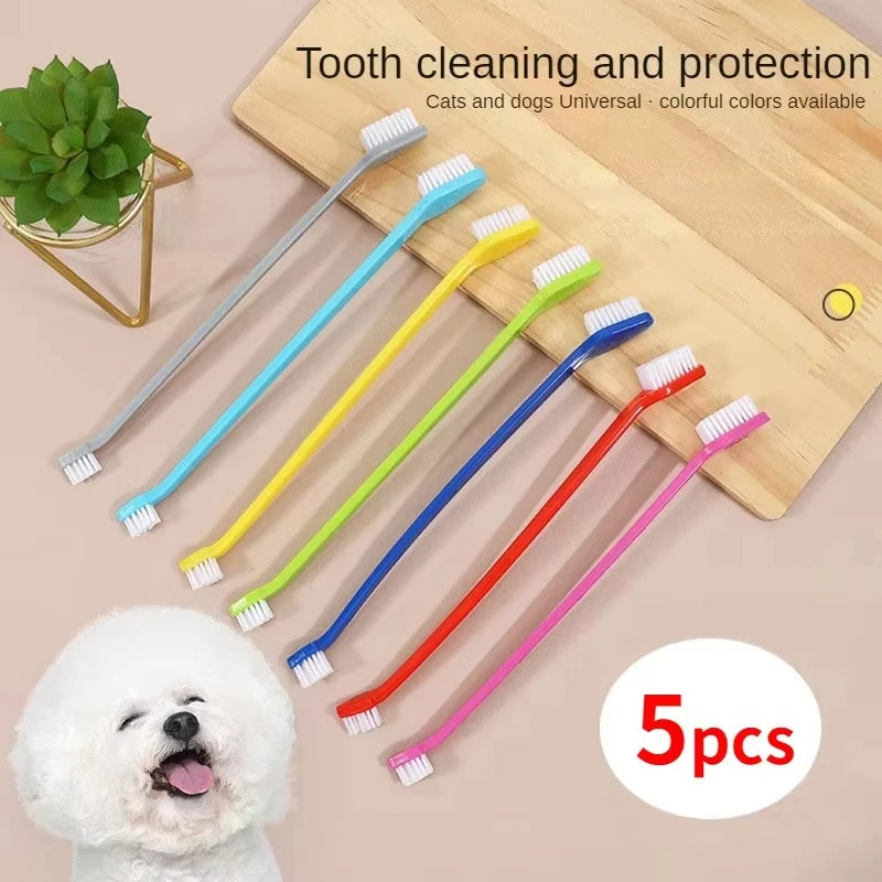 Long-Handle Double-Head Pet Toothbrush Set for Dogs and Cats