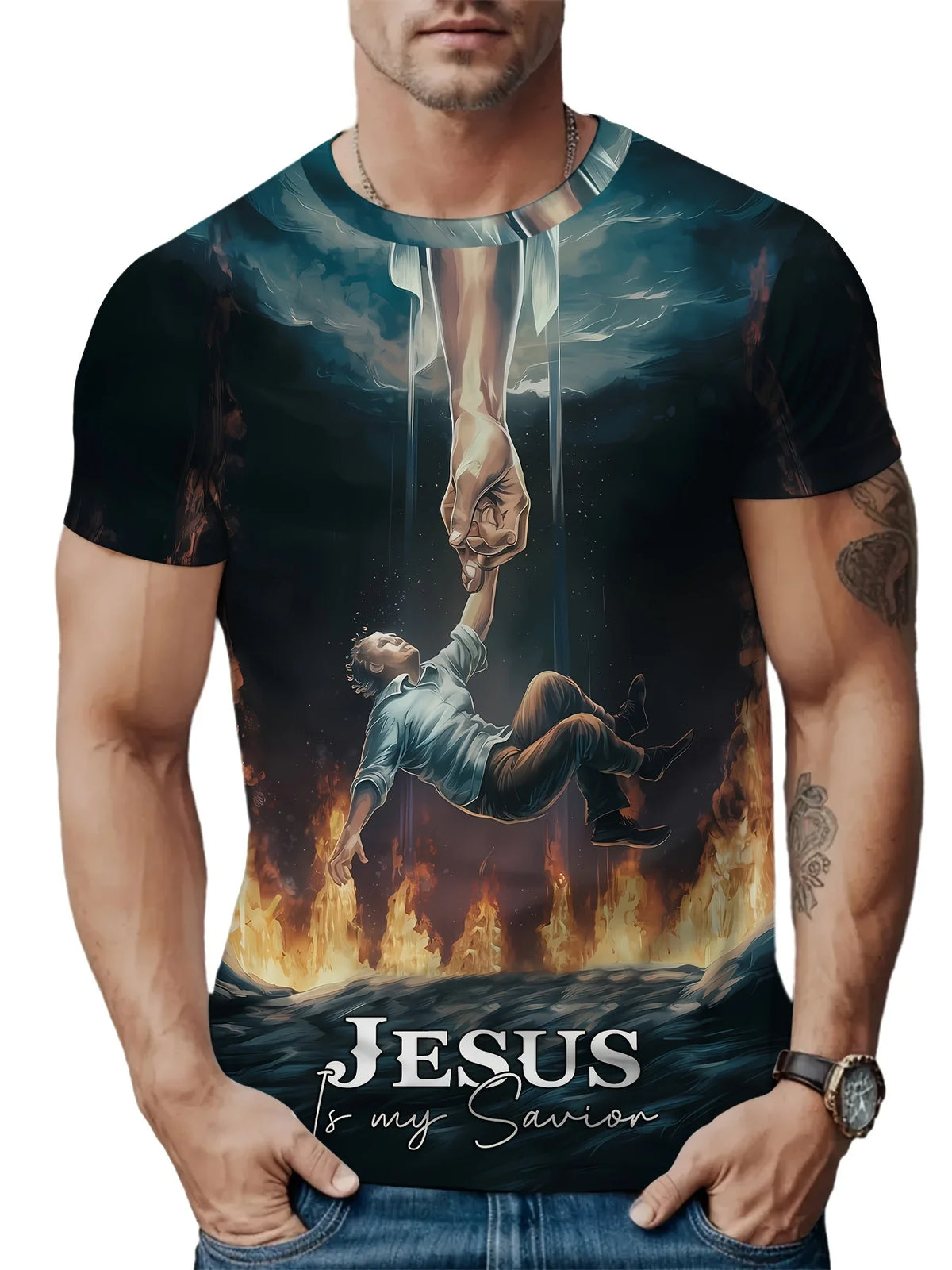 Faith-Inspired Graphic Crew Neck Tee for Men