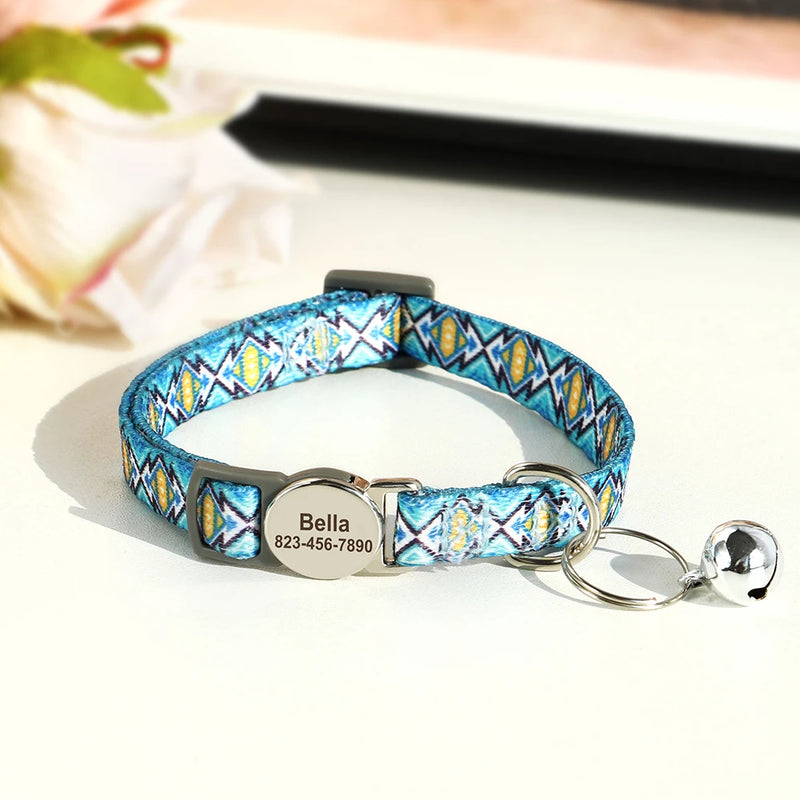 Personalisierte Katzenhalsband mit gedrucktem Design und graviertem ID-Anhänger