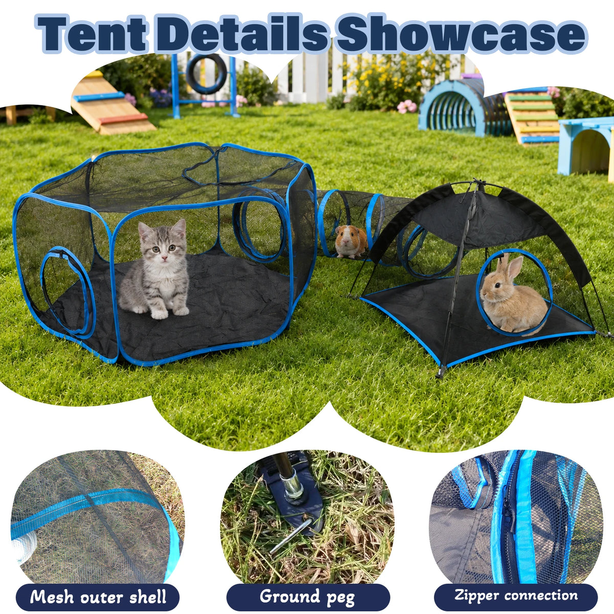3-in-1 Portable Mesh Pet Playpen with Tunnel
