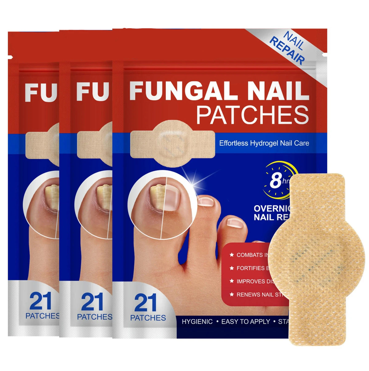 Box of fungal nail patches for repair and care with instructions