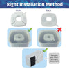 Diagram showing the correct installation method for a cat water fountain replacement filter set, illustrating front and back 