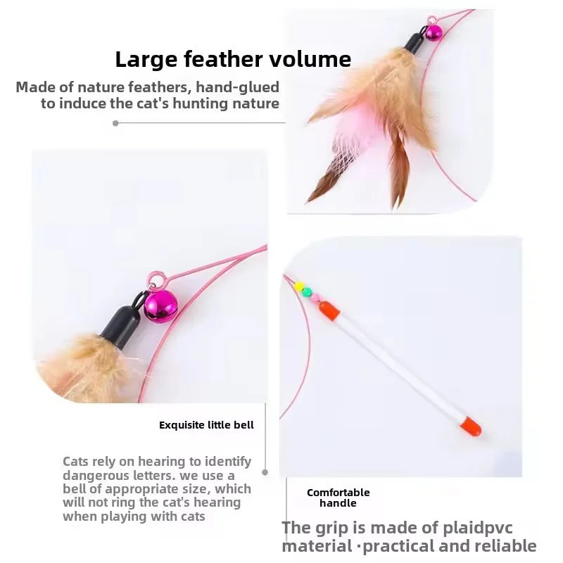 360° Rotating Feather Cat Teaser Wand with Bell