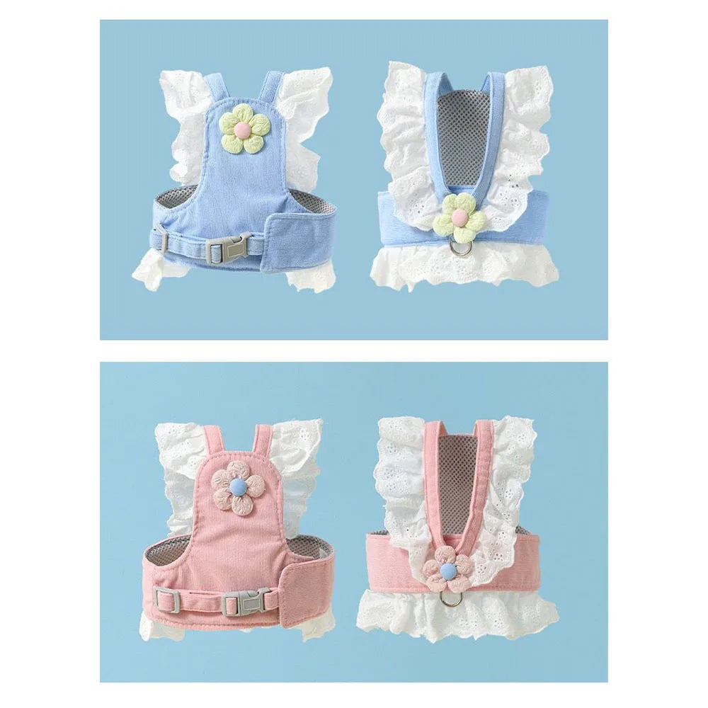 Princess Style Adjustable Cat Harness and Leash Set for Small Pets