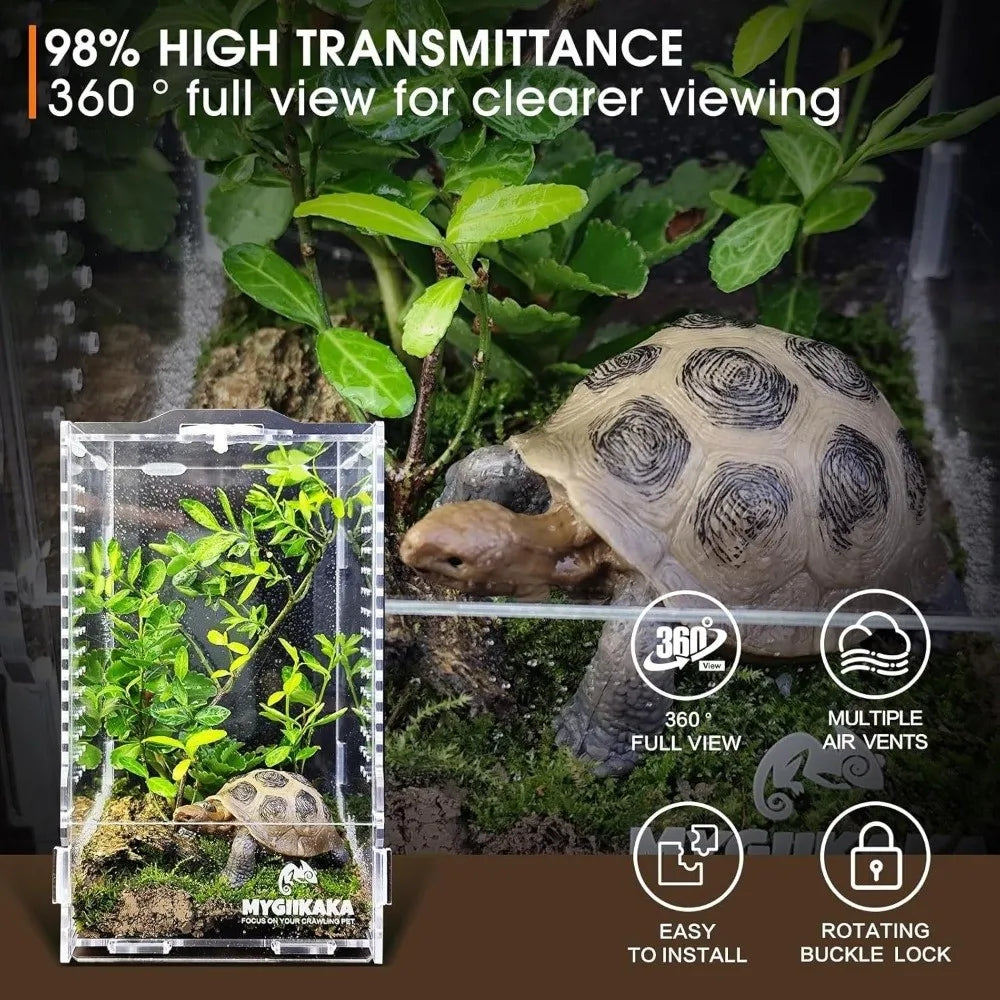 Clear acrylic reptile terrarium for viewing with 98% high transmittance and multiple air vents
