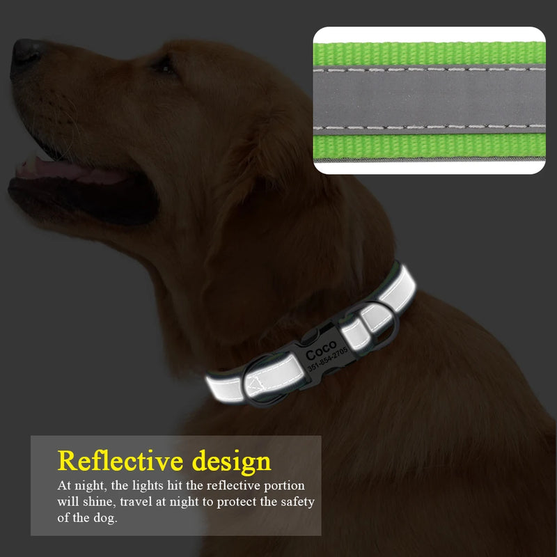 Reflektierendes personalisiertes Hundehalsband mit graviertem Anhänger