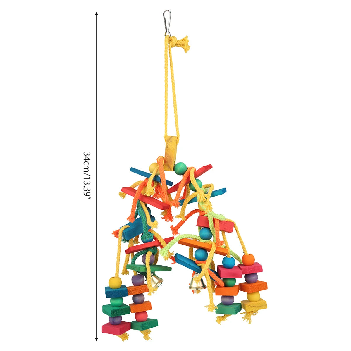 Colorful Wooden Bead and Rope Parrot Chew Toy with Hanging Hook