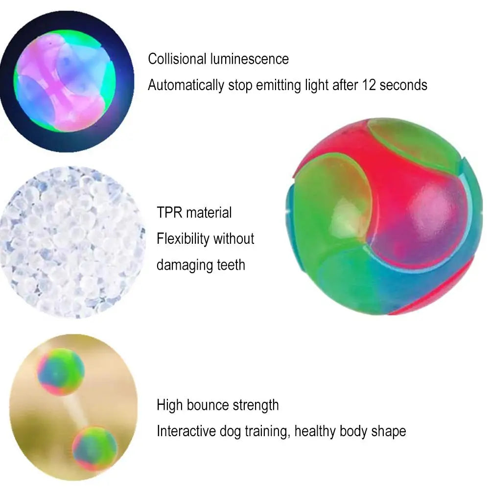 An interactive glowing fetch ball with a silicone texture and a light-emitting feature.