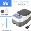 A gray air stone package showing a round air stone, trachea tube, and a two-pin plug for an air pump.